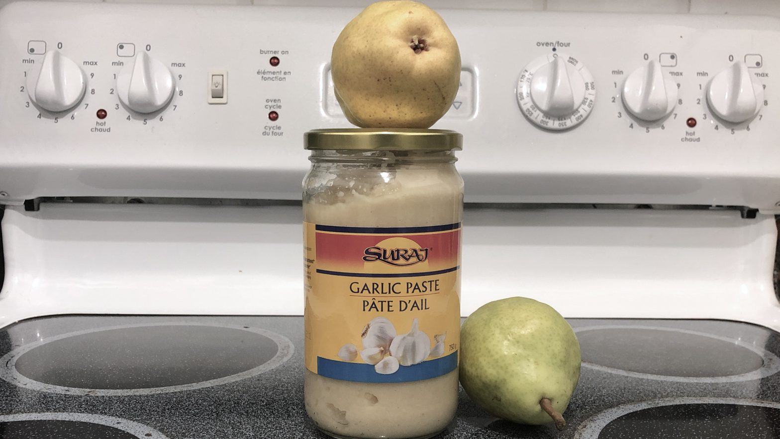 Two pears and garlic paste