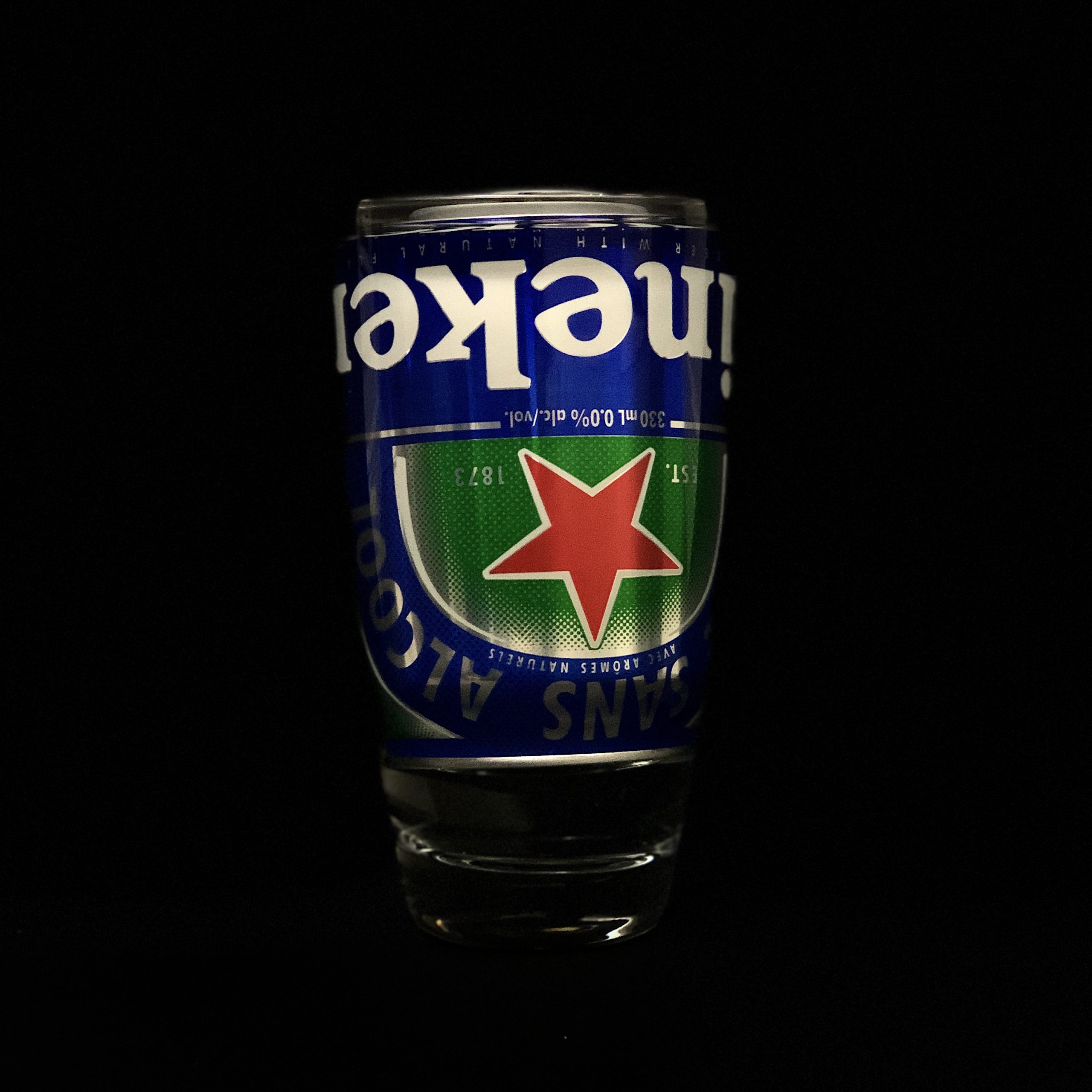 non-alcoholic can of beer upside down